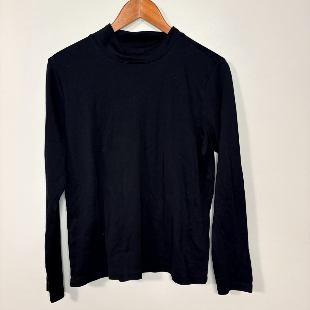 LL Bean Womens Black 100% Supima Cotton Mock Neck Long Sleeve Top L-REG 217052